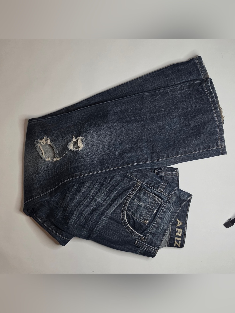 Arizona Jean Company Dark Indigo Distressed Boot Cut Jeans